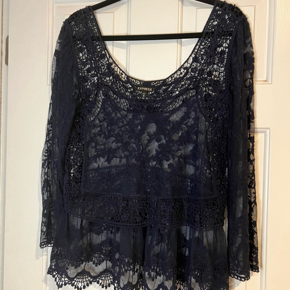 Express Navy Lace Women's Top Y2K